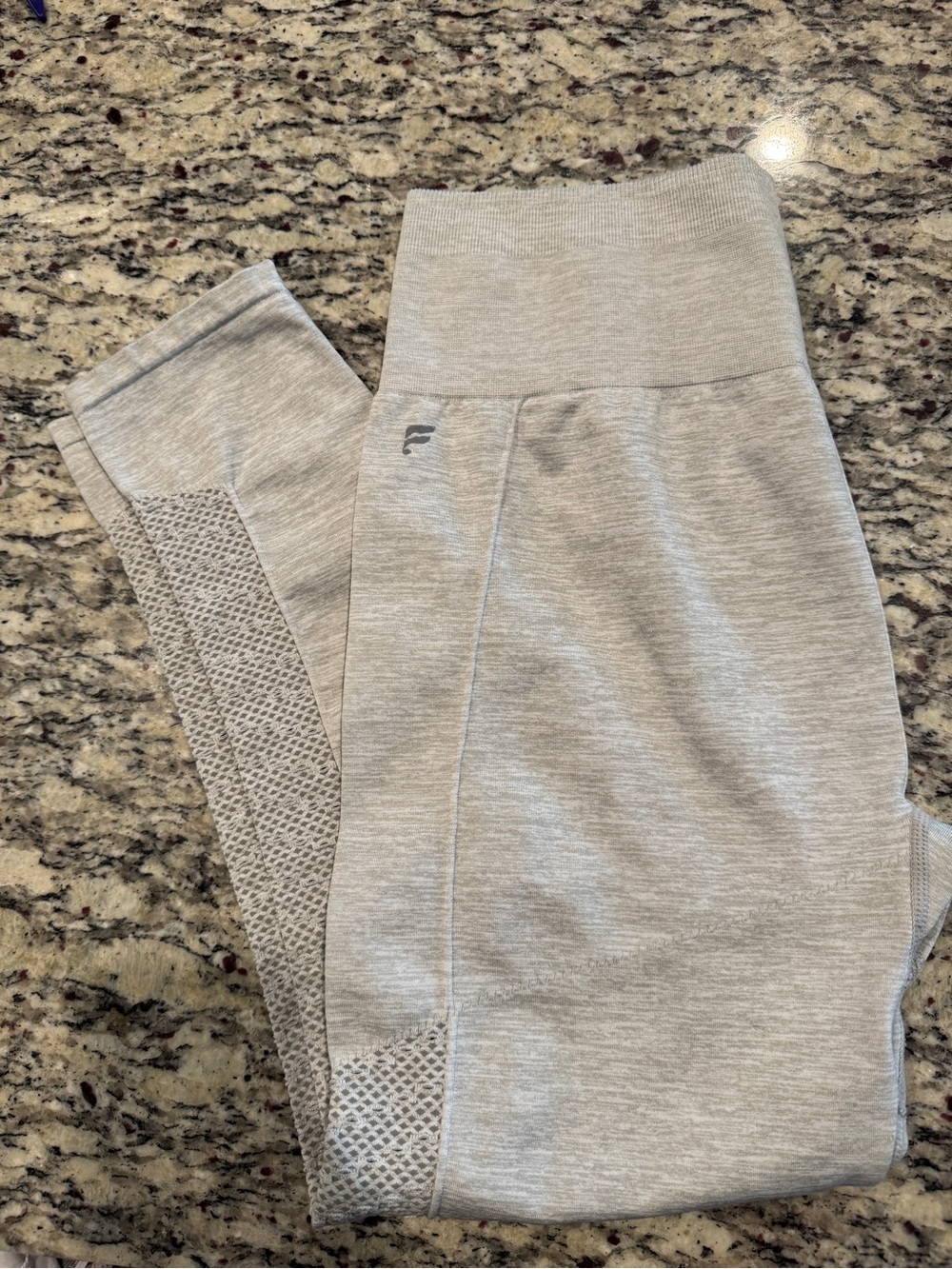 Fabletics Light Gray High-Rise Leggings with Mesh Panels